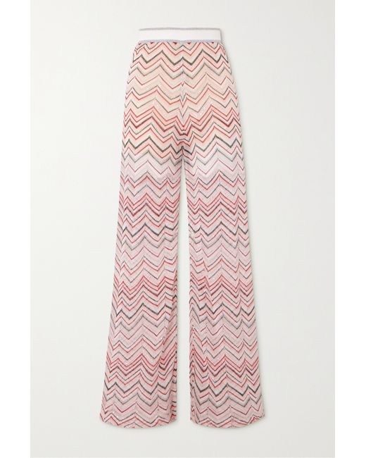 Missoni Sequin-embellished Metallic Crochet-knit Wide-leg Pants