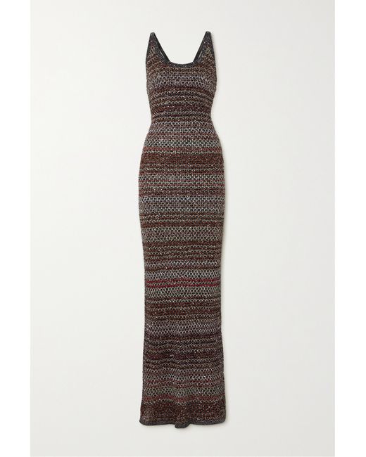 Missoni Sequin-embellished Striped Metallic Crochet-knit Maxi Dress