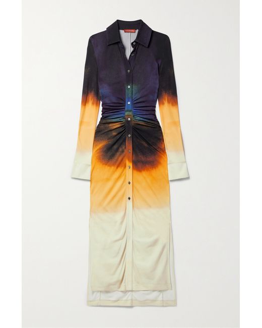 Altuzarra Claudia Ruched Tie-dyed Jersey Maxi Shirt Dress