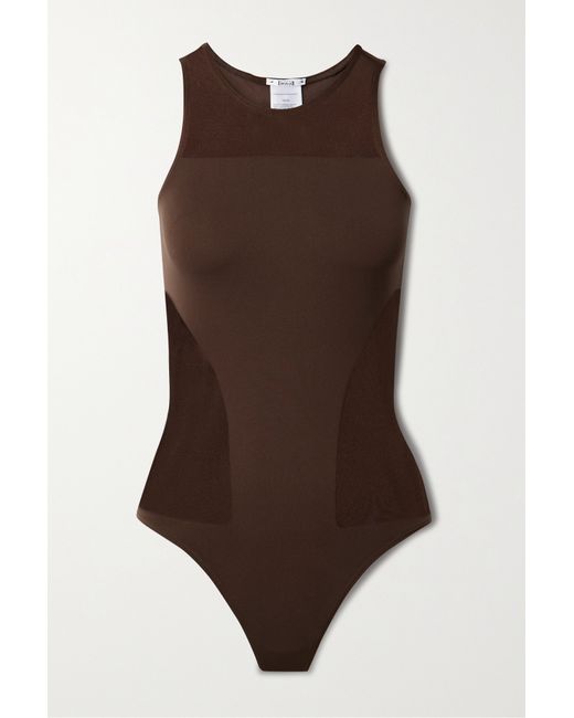 Wolford Net Sustain Mesh-paneled Stretch-jersey Bodysuit Chocolate