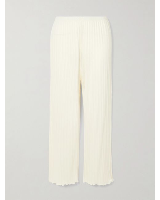 Eberjey Ribbed Pointelle-knit Pima Cotton And Tencel Modal-blend Wide-leg Pajama Pants