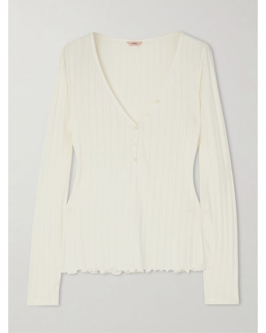 Eberjey Ribbed Pointelle-knit Pima Cotton And Tencel Modal-blend Henley Pajama Shirt