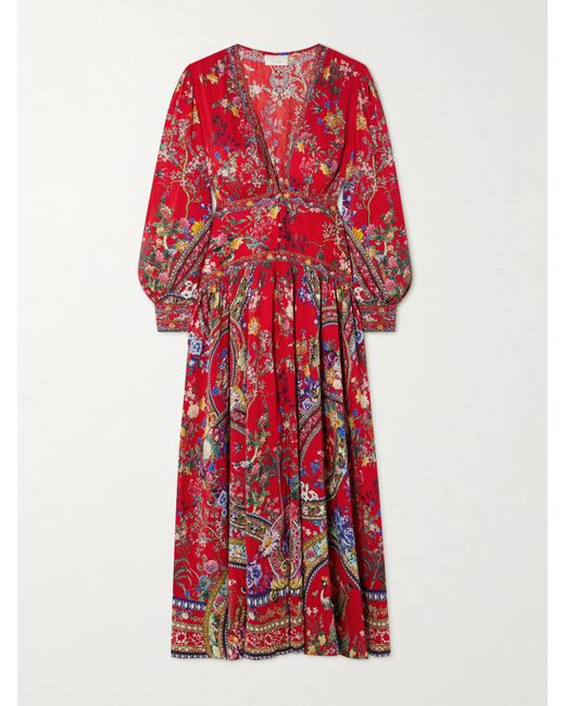 Camilla Embellished Floral-print Silk Crepe De Chine Maxi Dress