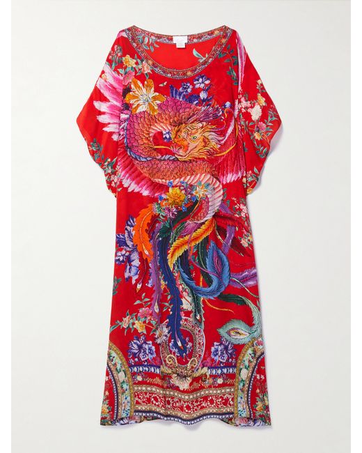 Camilla Crystal-embellished Printed Silk Crepe De Chine Kaftan