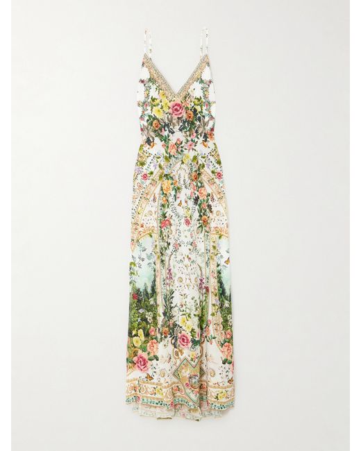 Camilla Crystal-embellished Floral-print Silk-crepe Maxi Dress