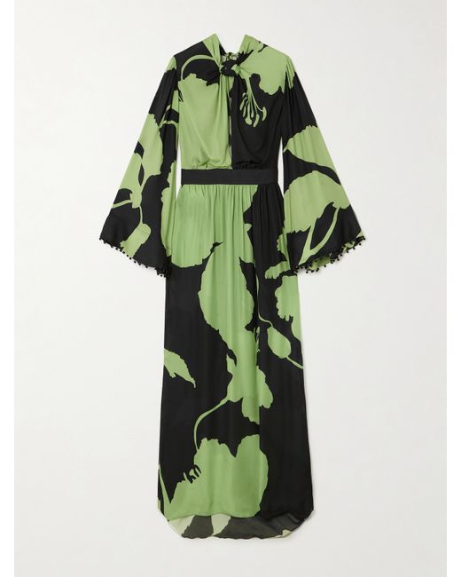 Johanna Ortiz Net Sustain Embellished Twist-front Floral-print Silk Maxi Dress