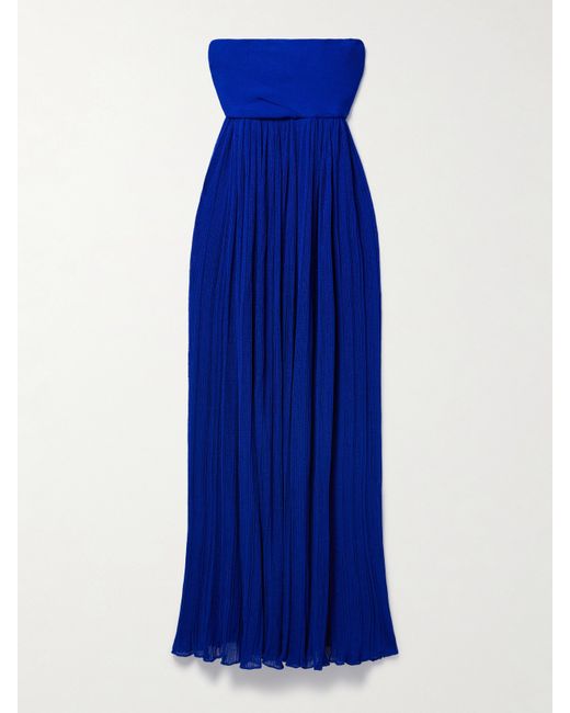 Proenza Schouler Rina Strapless Pleated Ribbed-knit Maxi Dress Royal
