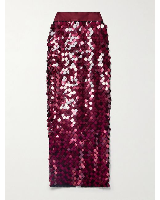 Sergio Hudson Silk Satin-trimmed Paillette-embellished Tulle Maxi Skirt