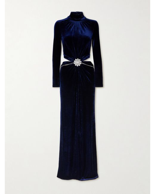 Rabanne Cutout Gathered Crystal-embellished Velvet Maxi Dress
