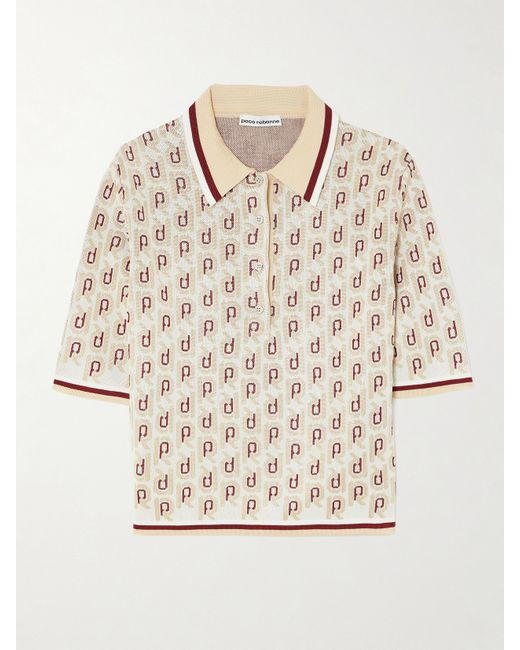 Rabanne Metallic Jacquard-knit Polo Shirt Neutral