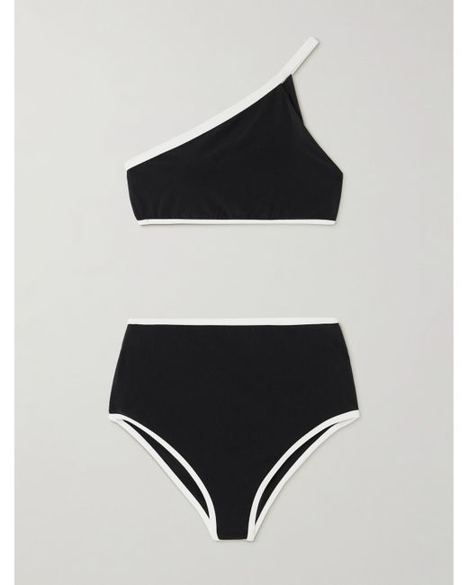 Lisa Marie Fernandez Net Sustain One-shoulder Two-tone Crepe Bikini