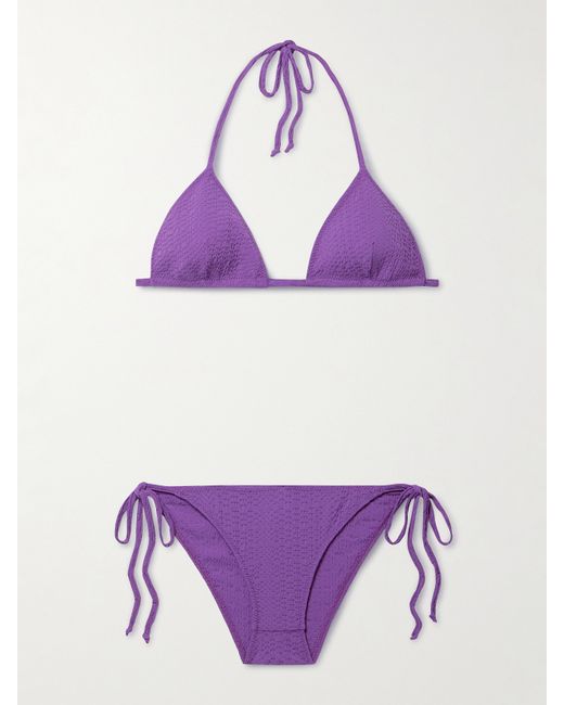 Lisa Marie Fernandez Net Sustain Seersucker Triangle Bikini Violet