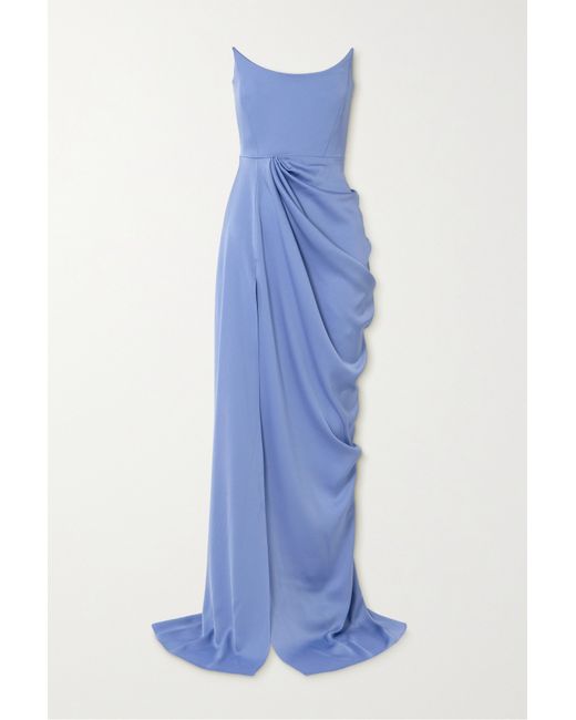 Alex Perry Strapless Draped Satin-crepe Gown Lavender