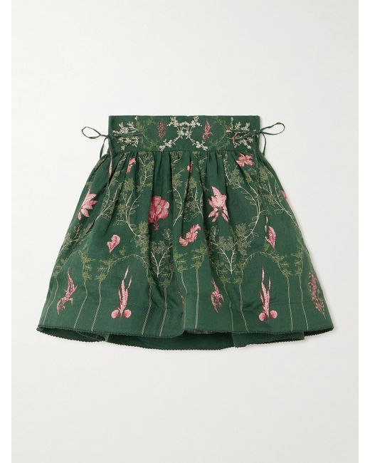 Agua by Agua Bendita Net Sustain Nori Pleated Floral-print Linen Mini Skirt