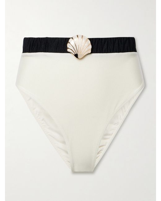 Patbo Seashell Embellished Two-tone Stretch Bikini Briefs