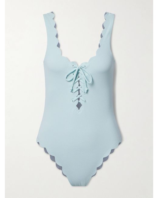Marysia Palm Springs Reversible Scalloped Seersucker Swimsuit