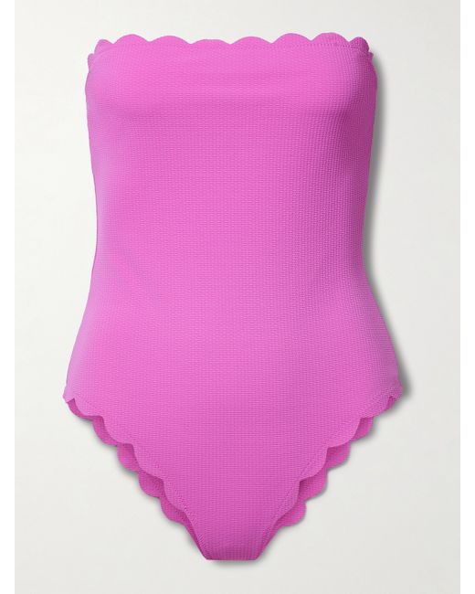 Marysia Net Sustain Chesapeake Strapless Scalloped Seersucker Swimsuit
