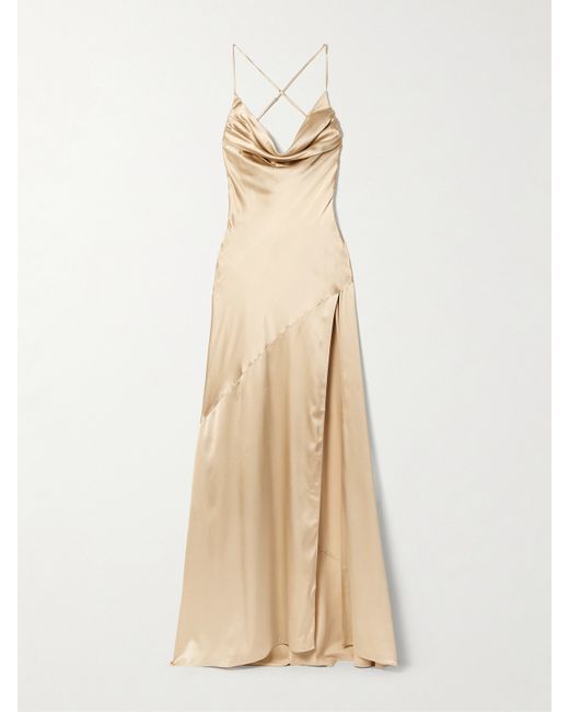 Retrofête Emery Crystal-embellished Draped Silk-blend Satin Gown