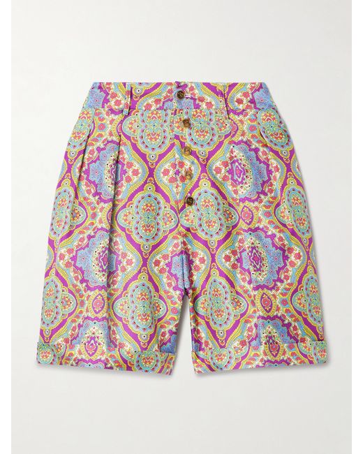 Etro Pleated Printed Silk-twill Shorts