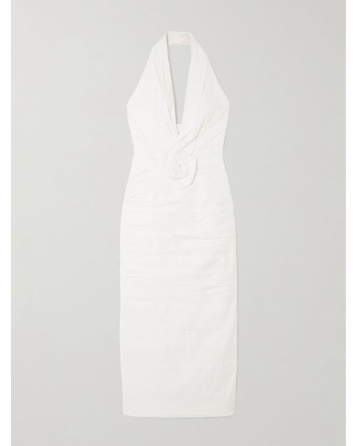 Carolina Herrera Ruched Cotton-blend Halterneck Midi Dress