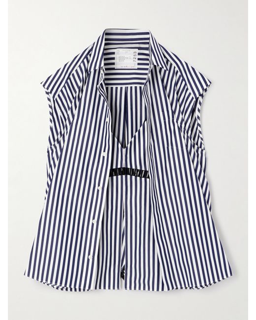 Sacai Striped Layered Embroidered Cotton-blend Shirt