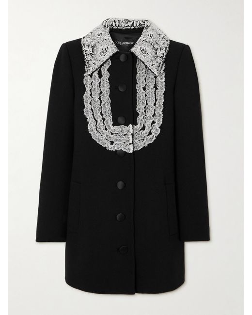 Dolce & Gabbana Lace-trimmed Wool-blend Crepe Coat