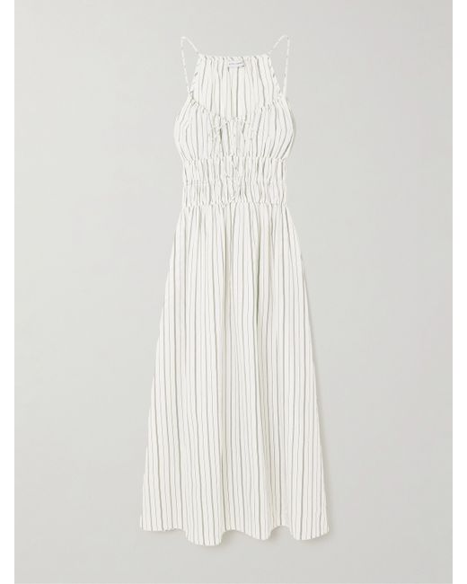 Faithful the Brand Net Sustain Carinna Shirred Striped Silk And Cotton-blend Poplin Midi Dress