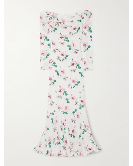 Alessandra Rich Ruffled Floral-print Silk-crepe De Chine Gown