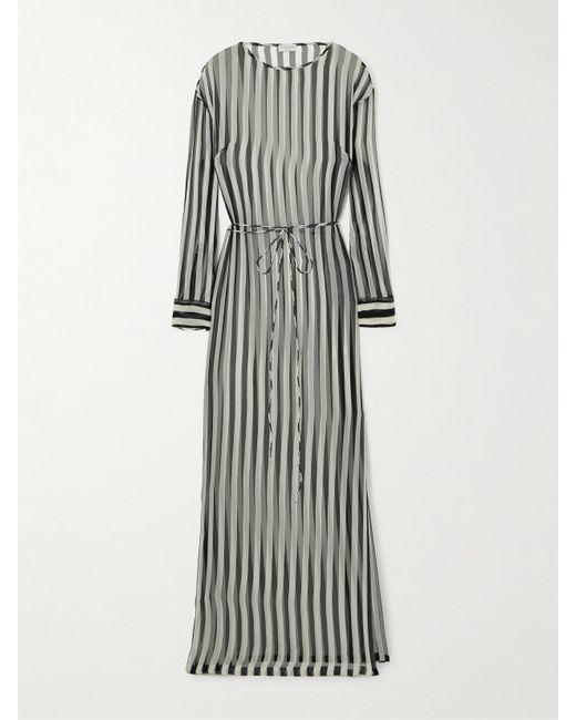 Dries Van Noten Belted Striped Silk-chiffon Maxi Dress