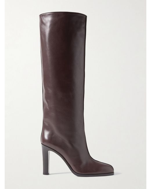 The Row Paneled Leather Knee Boots Dark