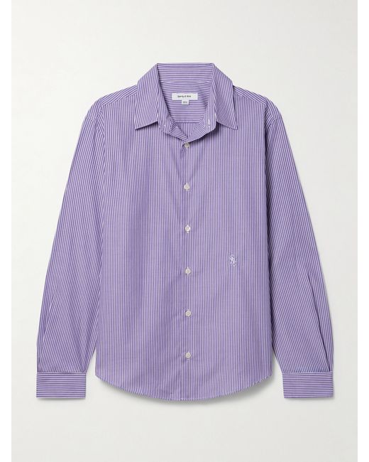 Sporty & Rich Embroidered Striped Cotton-poplin Shirt Lilac