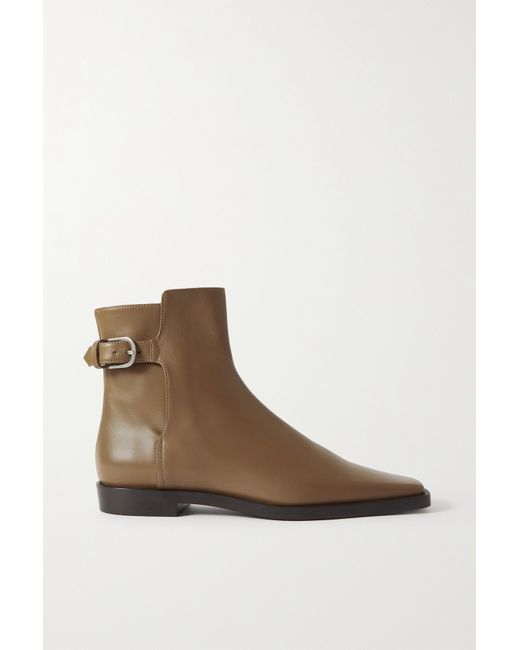 Totême Net Sustain The Belted Leather Ankle Boots