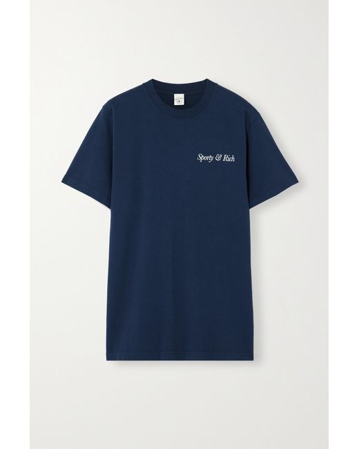 Sporty & Rich Printed Cotton-jersey T-shirt Navy