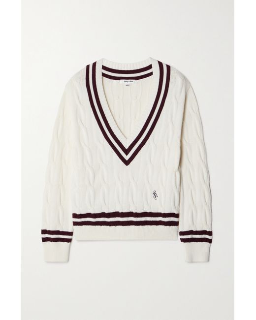 Sporty & Rich Striped Cable-knit Cotton Sweater