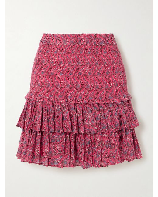 marant étoile Naomi Tiered Shirred Floral-print Cotton-voile Mini Skirt