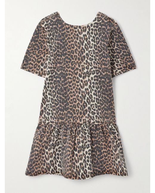 Ganni Leopard-print Organic Denim Mini Dress Leopard print