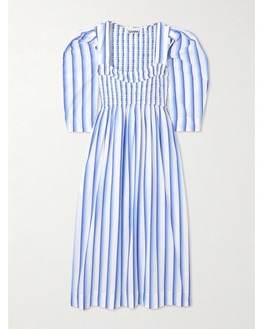 Ganni Striped Organic Cotton-poplin Midi Dress