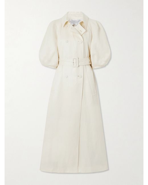 Gabriela Hearst Iona Double-breasted Belted Linen Trench Coat