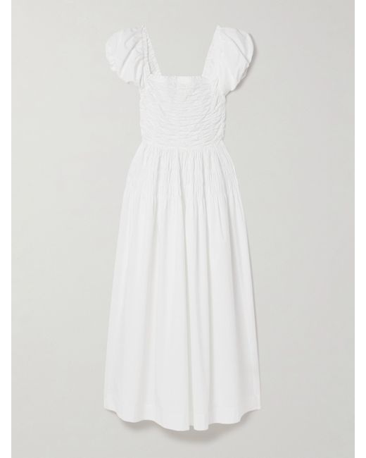 Dôen Katherina Shirred Cotton-voile Midi Dress