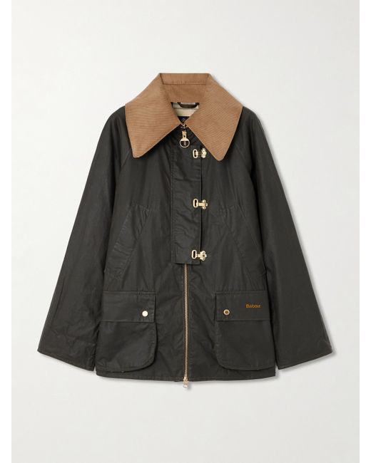 Barbour Kelburn Corduroy-trimmed Waxed-cotton Jacket Army