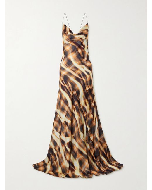 Y / Project Asymmetric Draped Printed Satin Maxi Dress Leopard print