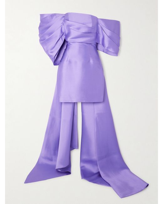 Solace London Ula Off-the-shoulder Satin-twill Mini Dress Lilac