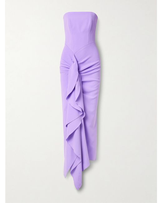 Solace London Thalia Strapless Ruffled Cady Gown Lilac