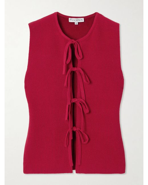J.W.Anderson Tie-detailed Ribbed Cotton-blend Top