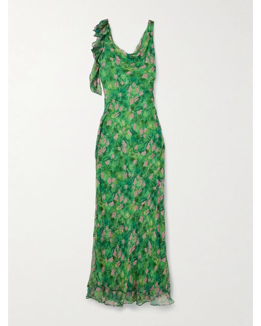 Saloni Asher B Ruffled Draped Printed Silk-crepon Gown