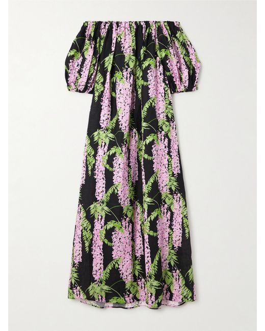 Bernadette Zaza Belted Off-the-shoulder Floral-print Linen Maxi Dress