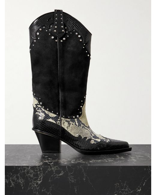 Paris Texas American Flame Snake-effect Leather Embellished Suede Cowboy Boots
