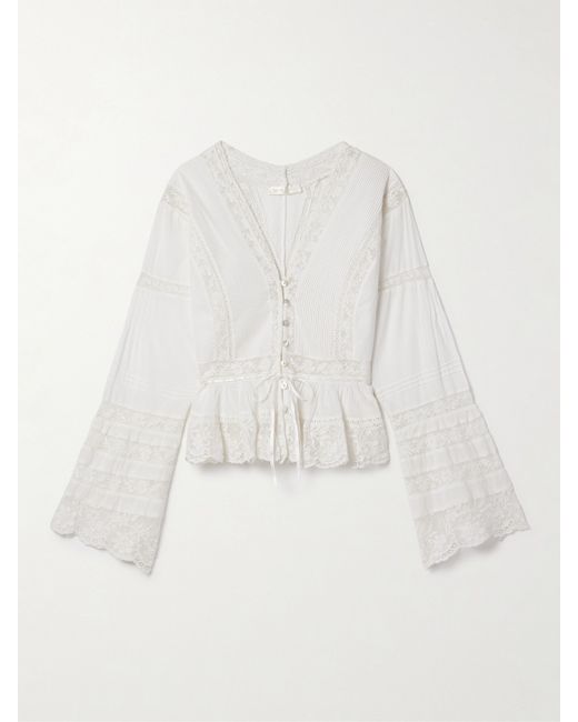 Loveshackfancy Mindy Lace-trimmed Pintucked Cotton-voile Blouse