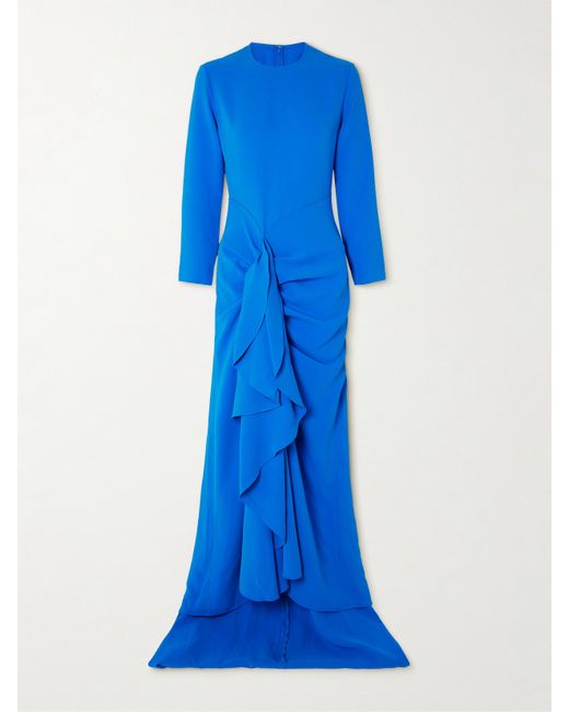 Solace London Nia Ruffled Crepe Gown Royal
