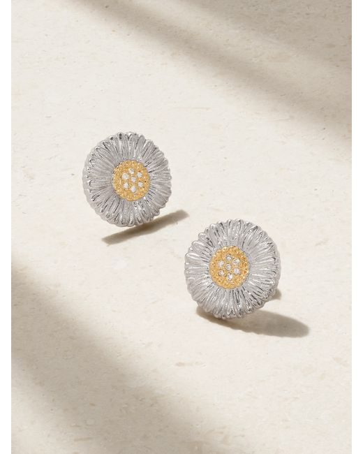 Buccellati Blossoms Sterling And Gold Vermeil Diamond Earrings